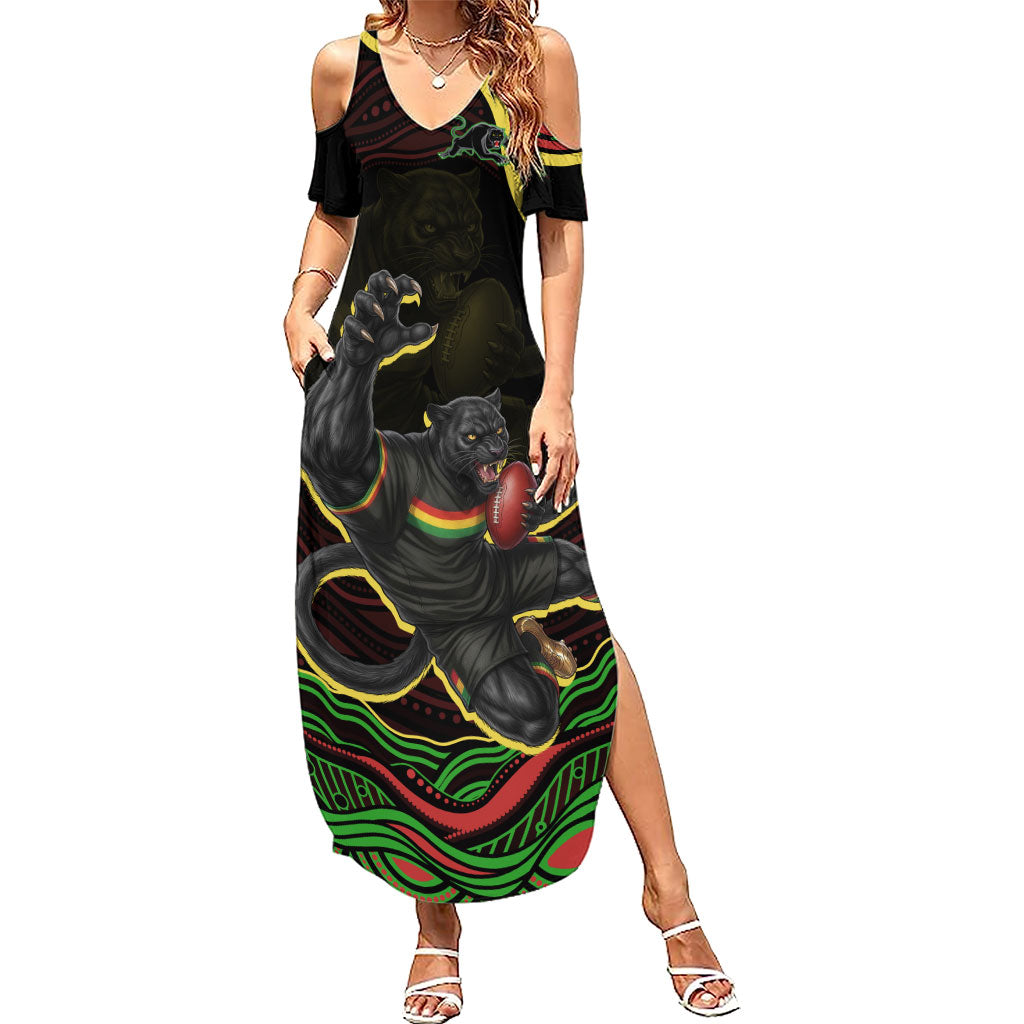 Personalized Penrith Panthers Rugby Mascot Summer Maxi Dress Aboriginal Dot Art - Dreamtime Rugby Mascot