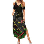 Personalized Penrith Panthers Rugby Mascot Summer Maxi Dress Aboriginal Dot Art - Dreamtime Rugby Mascot