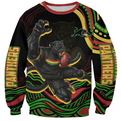 Personalized Penrith Panthers Rugby Mascot Sweatshirt Aboriginal Dot Art - Dreamtime Rugby Mascot