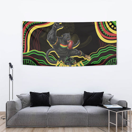 Personalized Penrith Panthers Rugby Mascot Tapestry Aboriginal Dot Art - Dreamtime Rugby Mascot