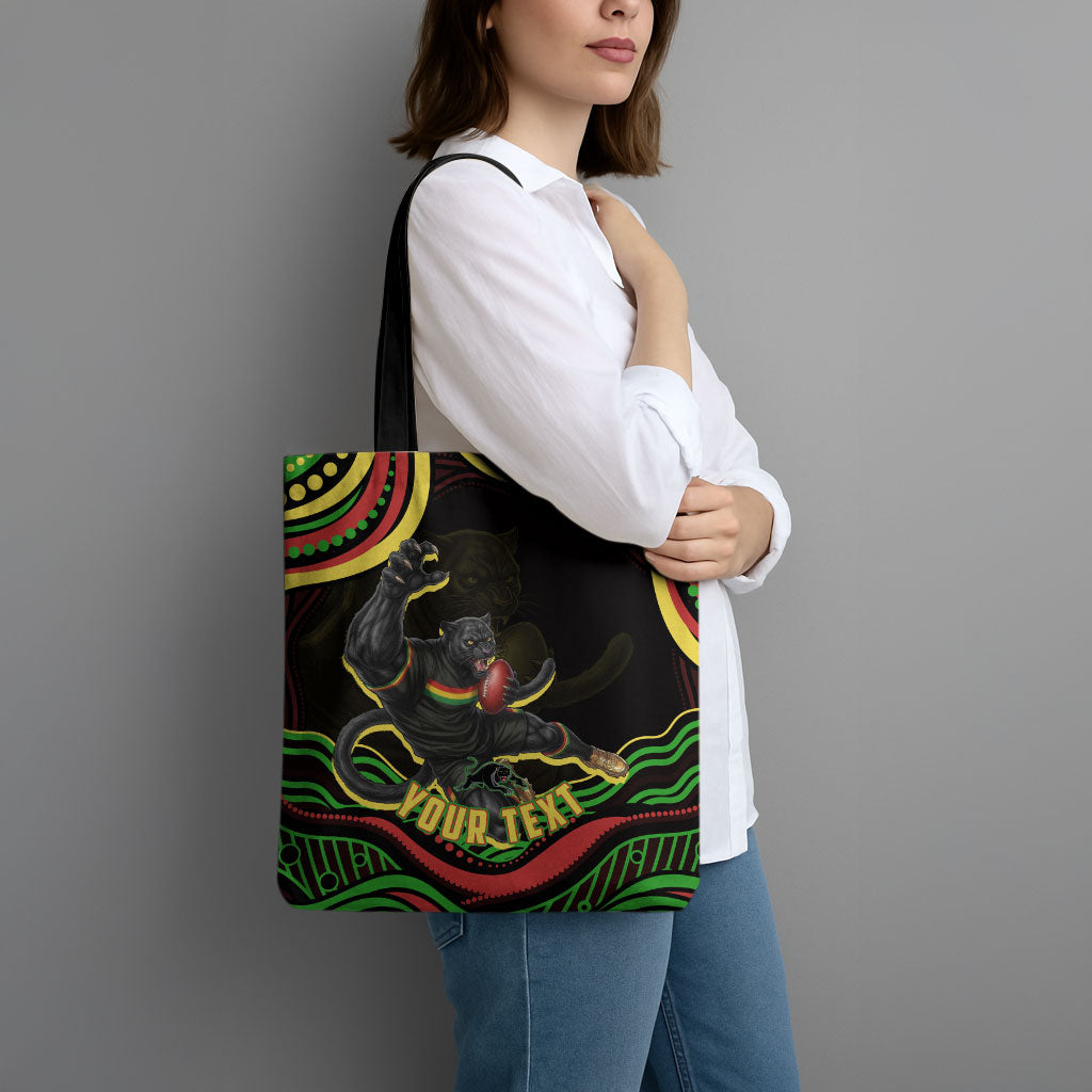 Personalized Penrith Panthers Rugby Mascot Tote Bag Aboriginal Dot Art - Dreamtime Rugby Mascot