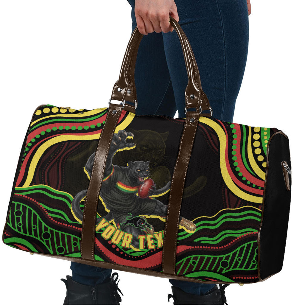 Personalized Penrith Panthers Rugby Mascot Travel Bag Aboriginal Dot Art - Dreamtime Rugby Mascot