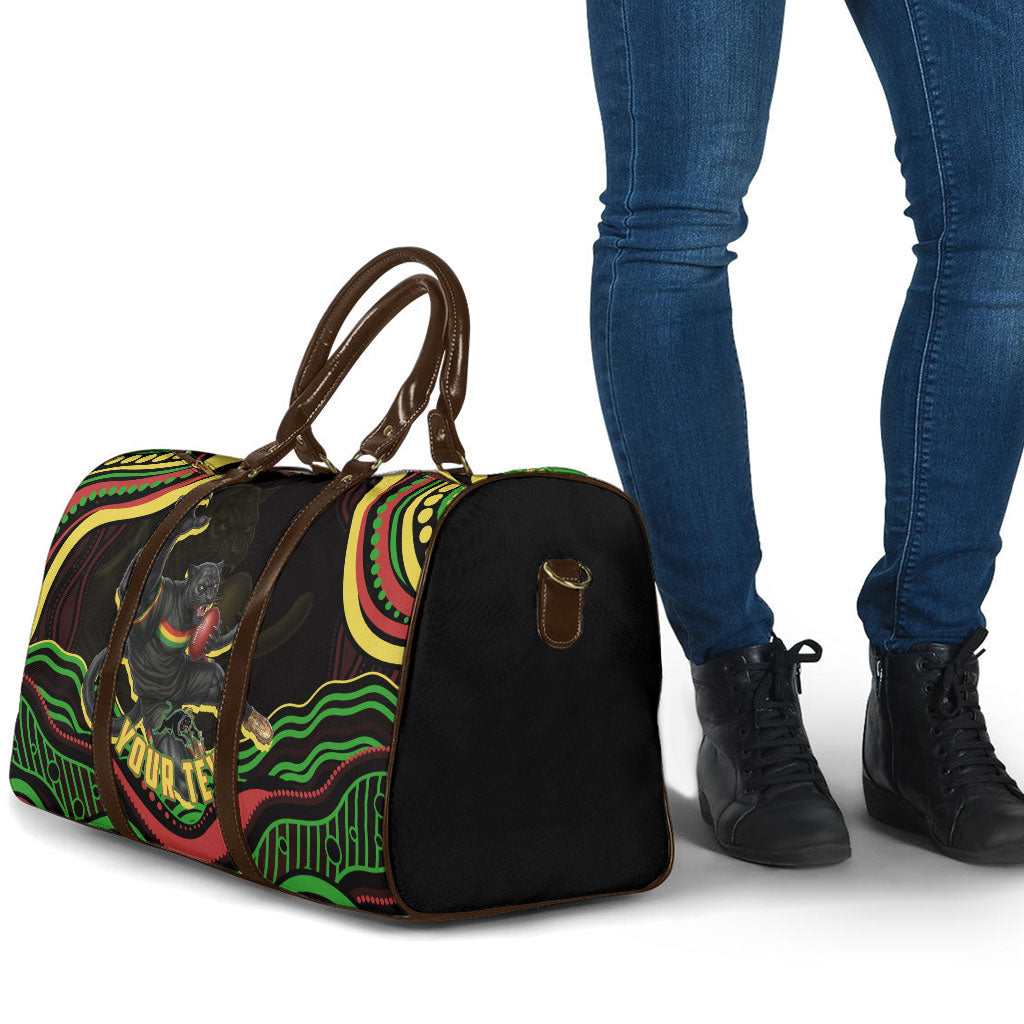 Personalized Penrith Panthers Rugby Mascot Travel Bag Aboriginal Dot Art - Dreamtime Rugby Mascot
