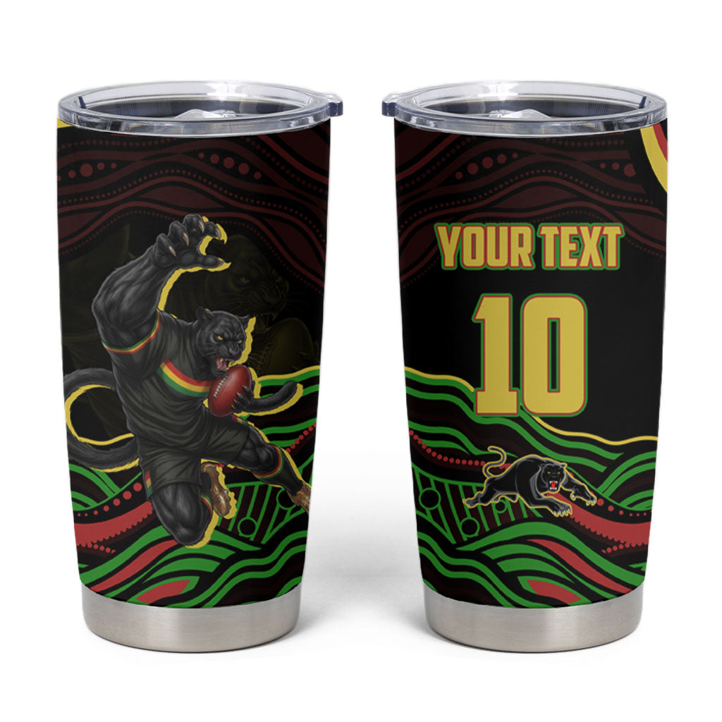 Personalized Penrith Panthers Rugby Mascot Tumbler Cup Aboriginal Dot Art - Dreamtime Rugby Mascot