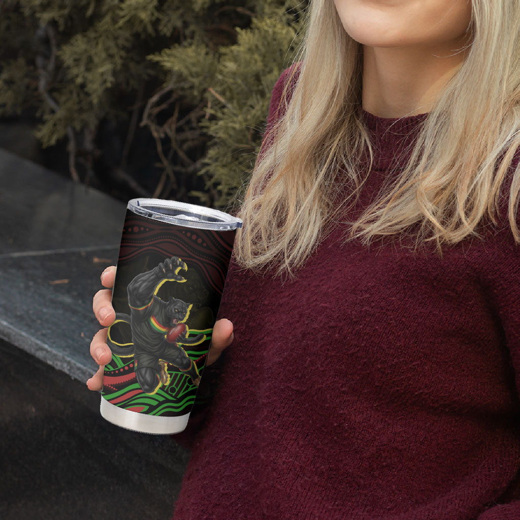 Personalized Penrith Panthers Rugby Mascot Tumbler Cup Aboriginal Dot Art - Dreamtime Rugby Mascot