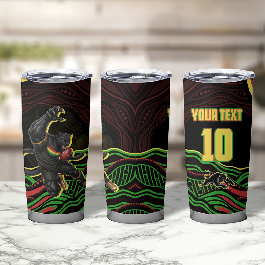 Personalized Penrith Panthers Rugby Mascot Tumbler Cup Aboriginal Dot Art - Dreamtime Rugby Mascot