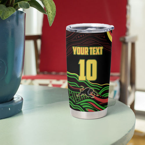 Personalized Penrith Panthers Rugby Mascot Tumbler Cup Aboriginal Dot Art - Dreamtime Rugby Mascot