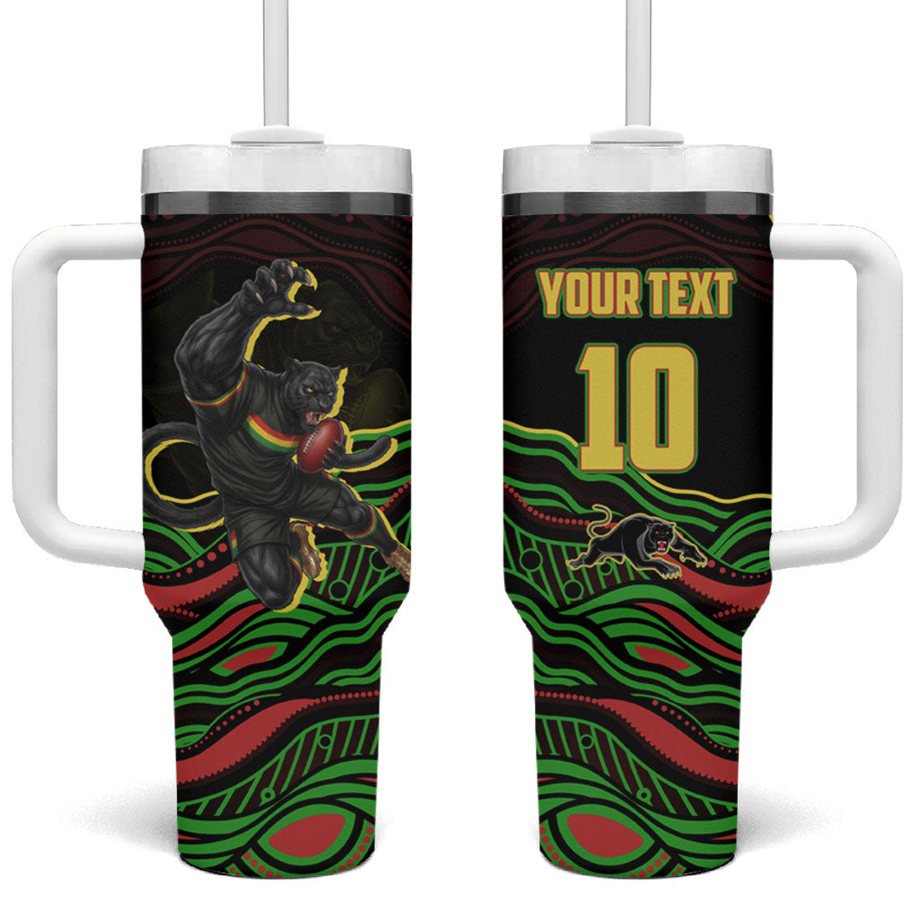 Personalized Penrith Panthers Rugby Mascot Tumbler With Handle Aboriginal Dot Art - Dreamtime Rugby Mascot