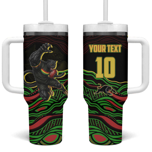 Personalized Penrith Panthers Rugby Mascot Tumbler With Handle Aboriginal Dot Art - Dreamtime Rugby Mascot