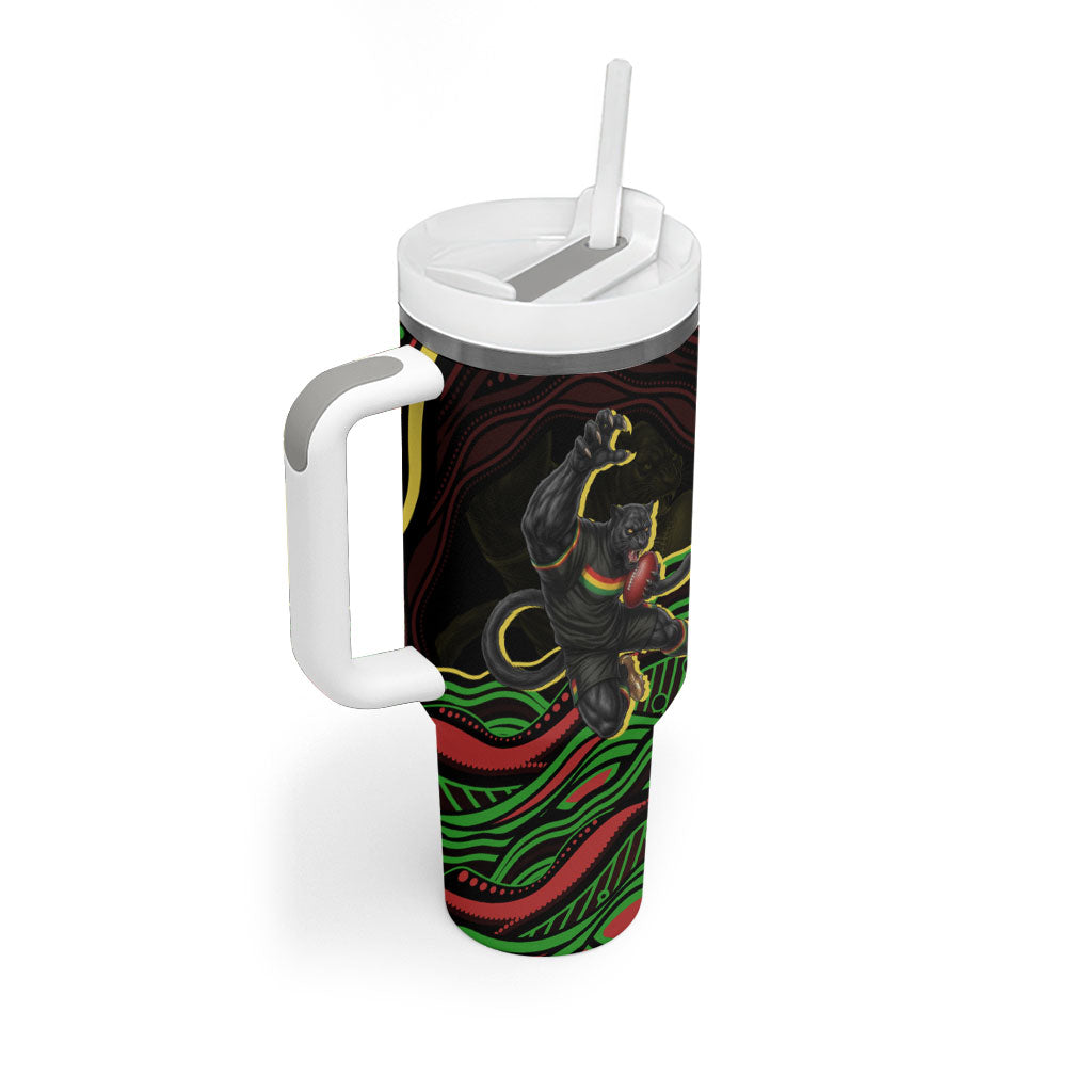 Personalized Penrith Panthers Rugby Mascot Tumbler With Handle Aboriginal Dot Art - Dreamtime Rugby Mascot