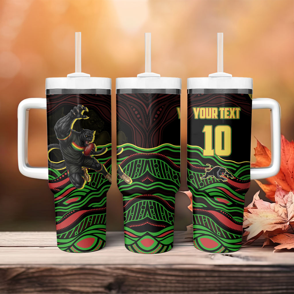 Personalized Penrith Panthers Rugby Mascot Tumbler With Handle Aboriginal Dot Art - Dreamtime Rugby Mascot