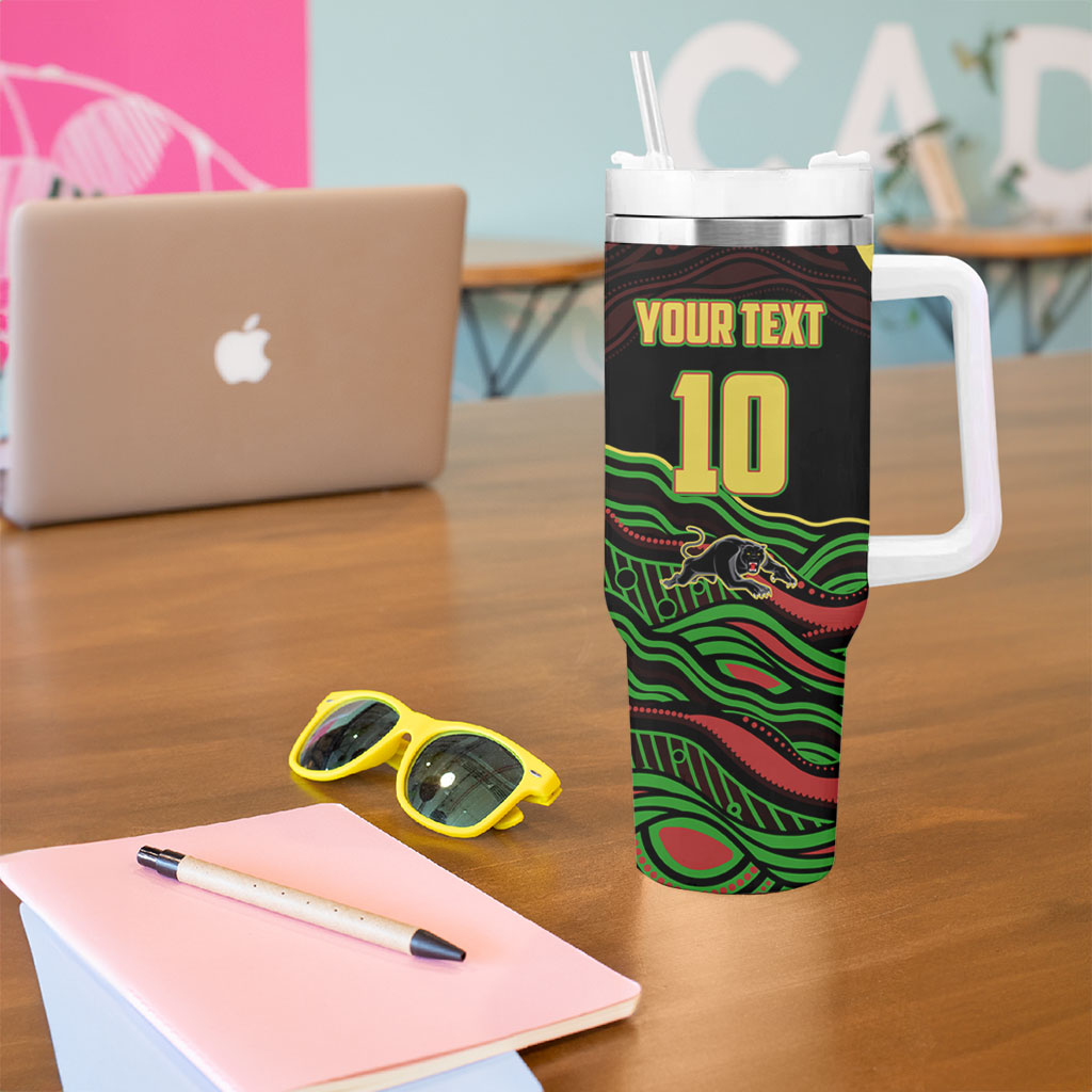 Personalized Penrith Panthers Rugby Mascot Tumbler With Handle Aboriginal Dot Art - Dreamtime Rugby Mascot