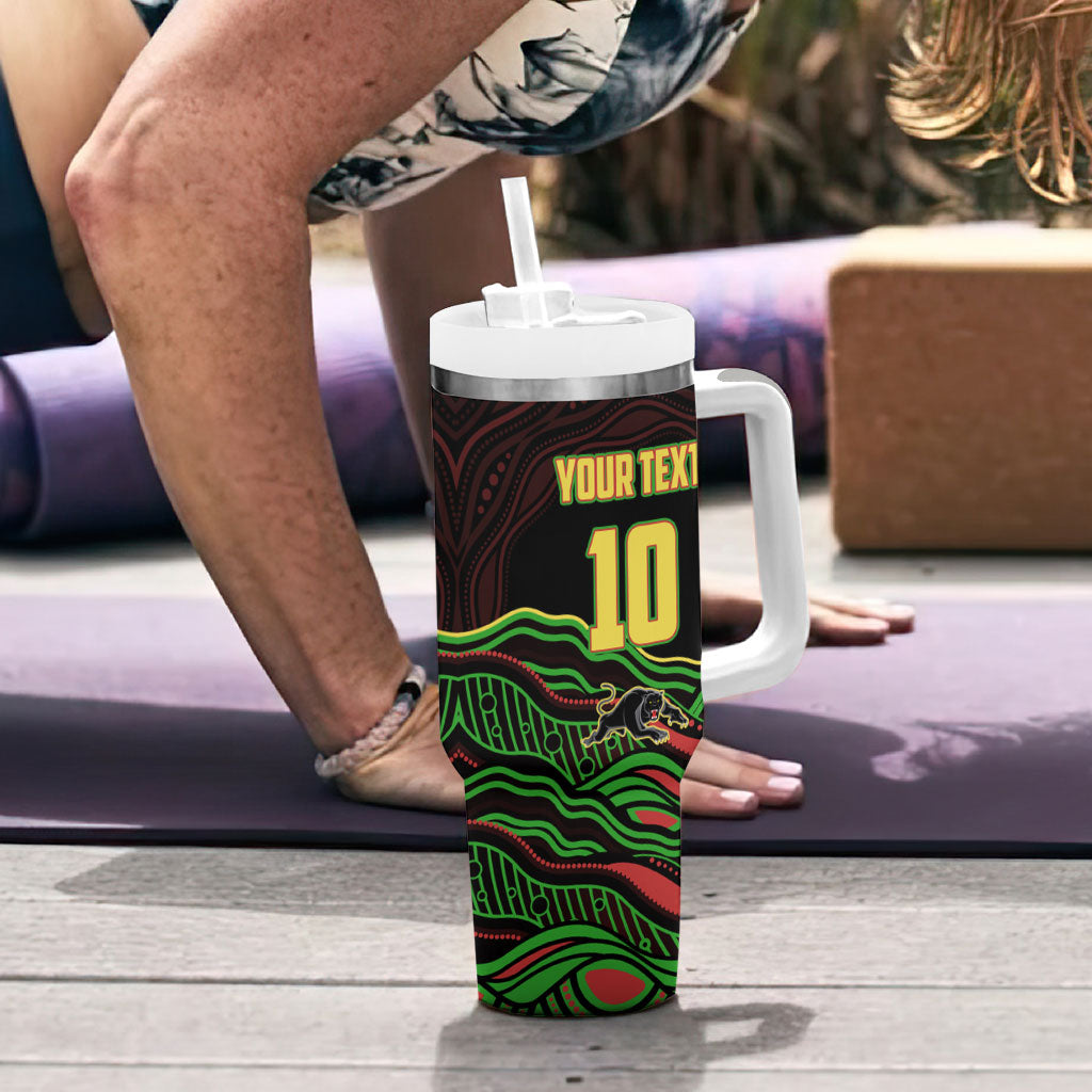 Personalized Penrith Panthers Rugby Mascot Tumbler With Handle Aboriginal Dot Art - Dreamtime Rugby Mascot