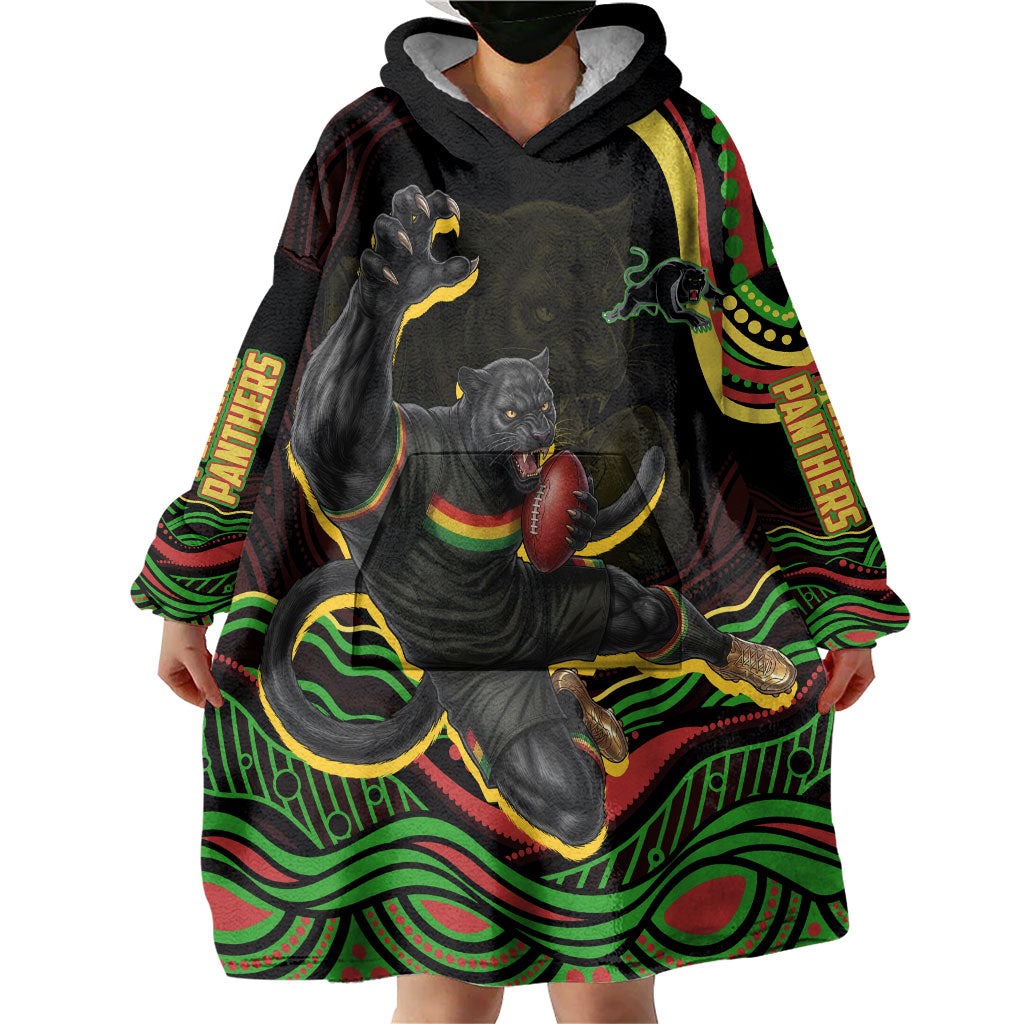 Personalized Penrith Panthers Rugby Mascot Wearable Blanket Hoodie Aboriginal Dot Art - Dreamtime Rugby Mascot