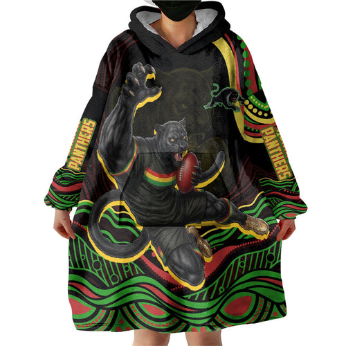 Personalized Penrith Panthers Rugby Mascot Wearable Blanket Hoodie Aboriginal Dot Art - Dreamtime Rugby Mascot