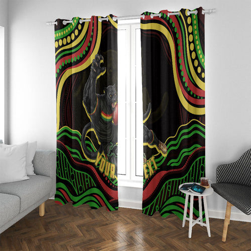 Personalized Penrith Panthers Rugby Mascot Window Curtain Aboriginal Dot Art - Dreamtime Rugby Mascot