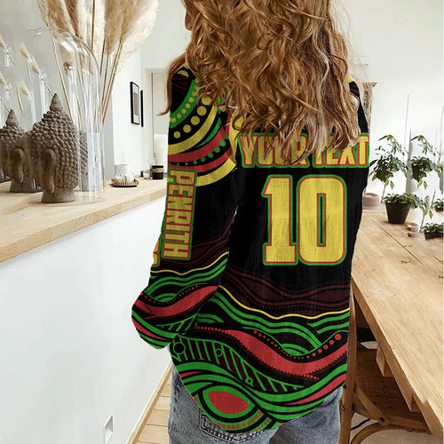 Personalized Penrith Panthers Rugby Mascot Women Casual Shirt Aboriginal Dot Art - Dreamtime Rugby Mascot