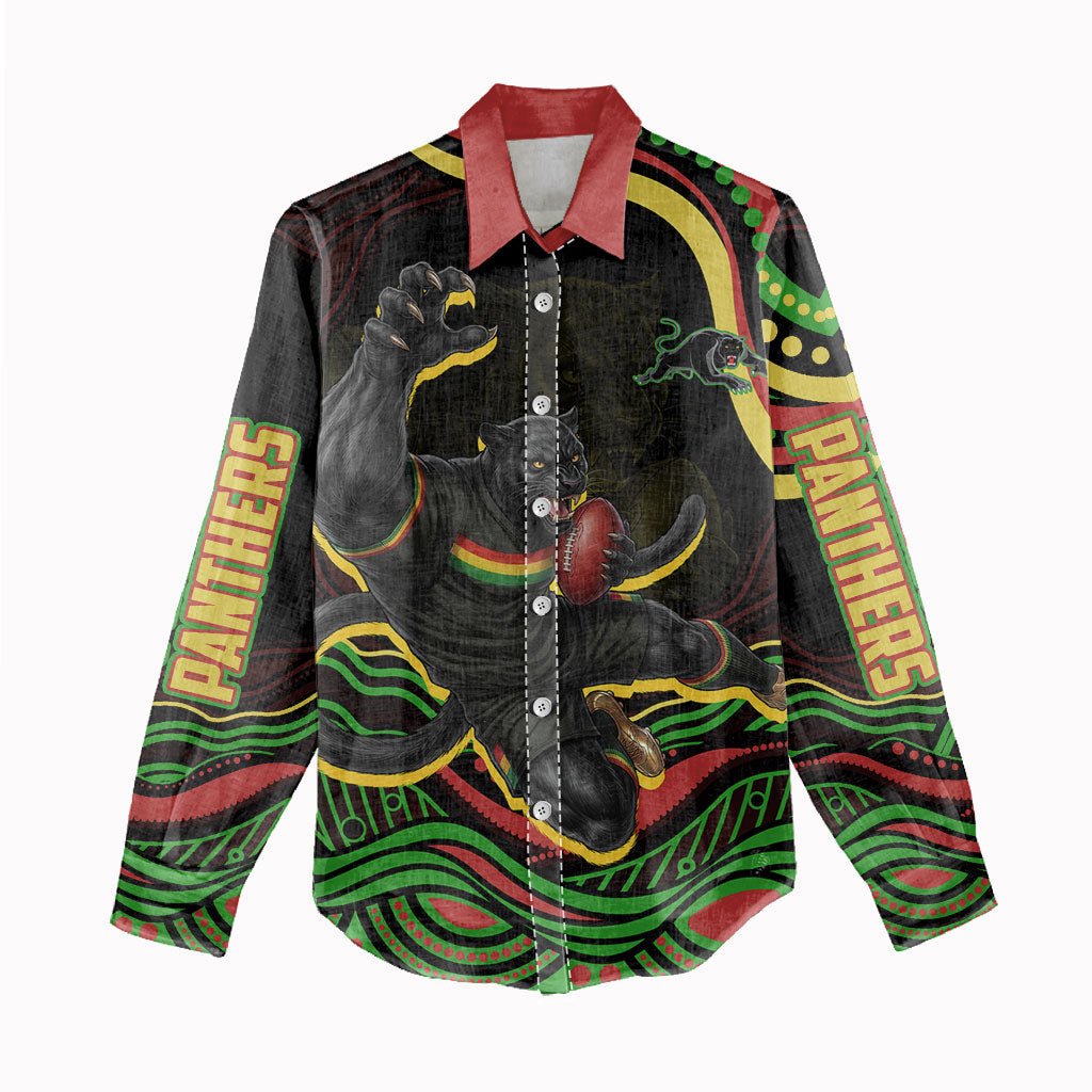 Personalized Penrith Panthers Rugby Mascot Women Casual Shirt Aboriginal Dot Art - Dreamtime Rugby Mascot