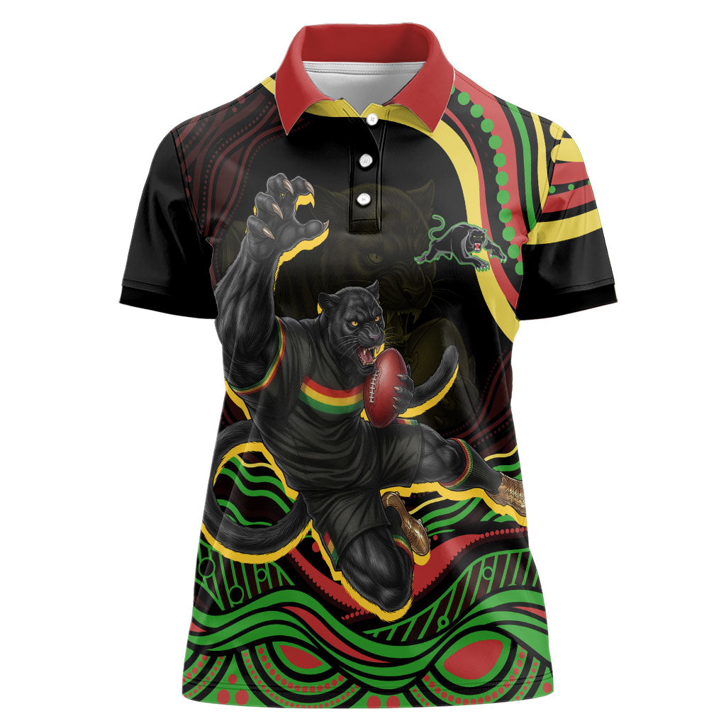 Personalized Penrith Panthers Rugby Mascot Women Polo Shirt Aboriginal Dot Art - Dreamtime Rugby Mascot