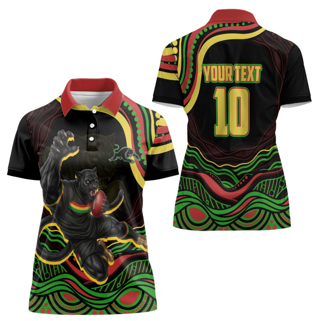 Personalized Penrith Panthers Rugby Mascot Women Polo Shirt Aboriginal Dot Art - Dreamtime Rugby Mascot