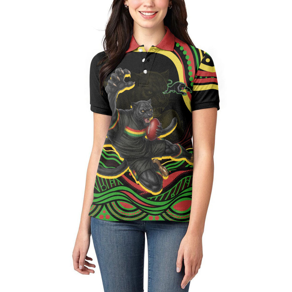 Personalized Penrith Panthers Rugby Mascot Women Polo Shirt Aboriginal Dot Art - Dreamtime Rugby Mascot