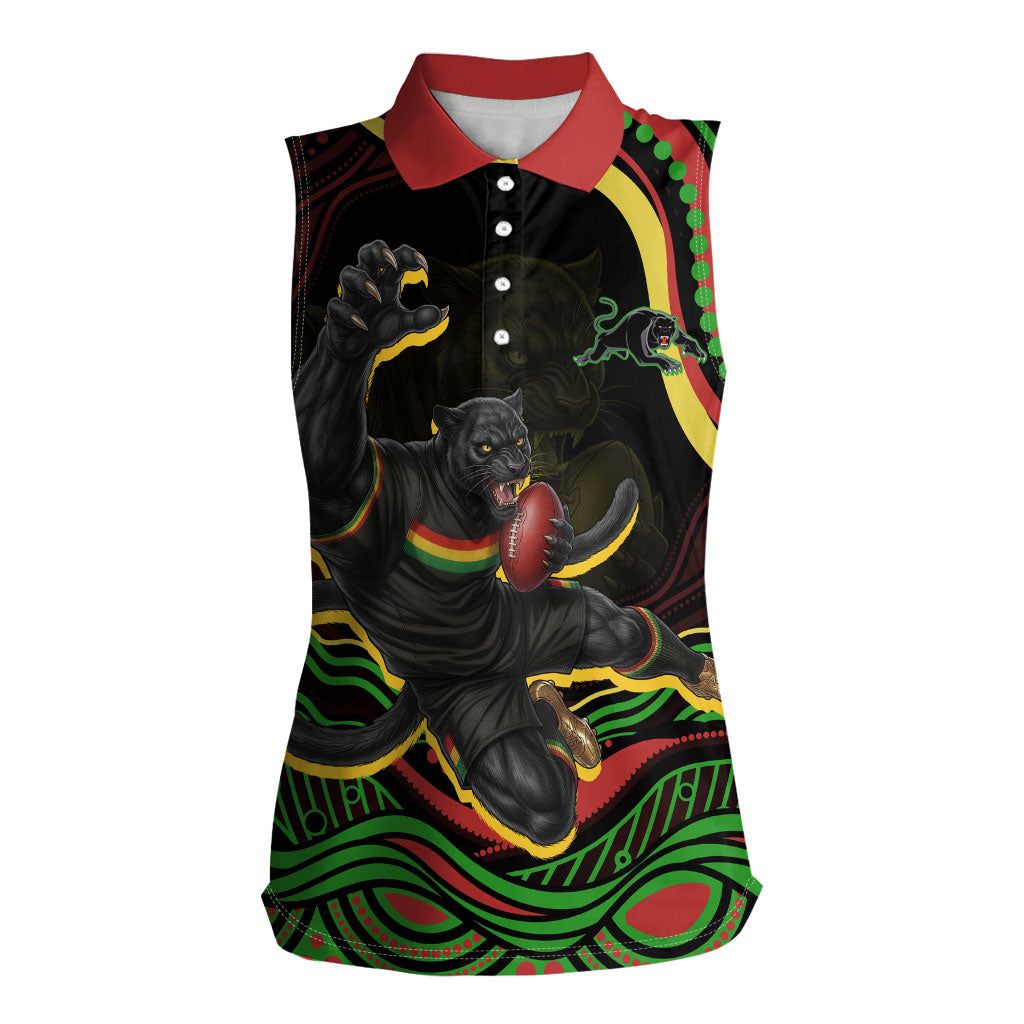 Personalized Penrith Panthers Rugby Mascot Women Sleeveless Polo Shirt Aboriginal Dot Art - Dreamtime Rugby Mascot