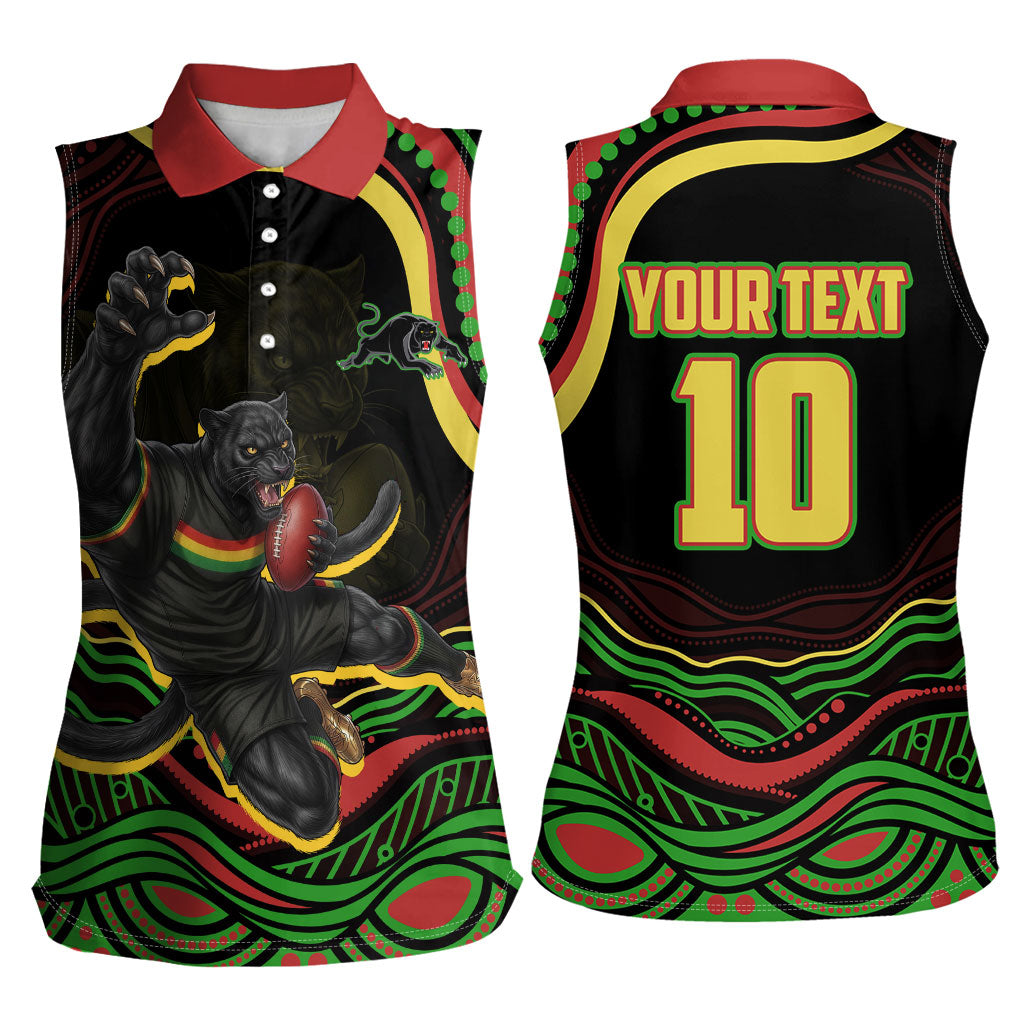 Personalized Penrith Panthers Rugby Mascot Women Sleeveless Polo Shirt Aboriginal Dot Art - Dreamtime Rugby Mascot