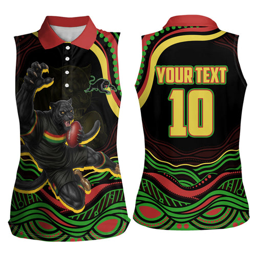 Personalized Penrith Panthers Rugby Mascot Women Sleeveless Polo Shirt Aboriginal Dot Art - Dreamtime Rugby Mascot