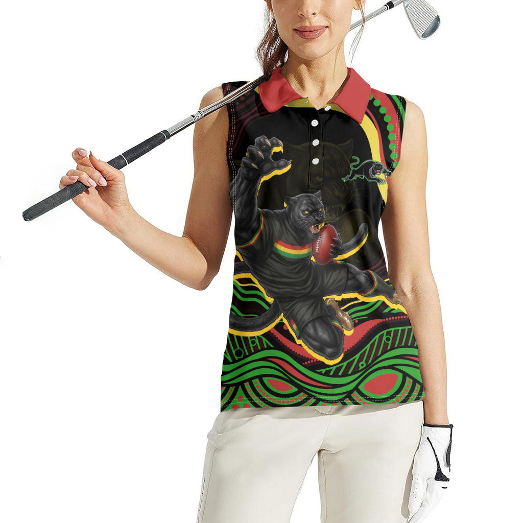 Personalized Penrith Panthers Rugby Mascot Women Sleeveless Polo Shirt Aboriginal Dot Art - Dreamtime Rugby Mascot