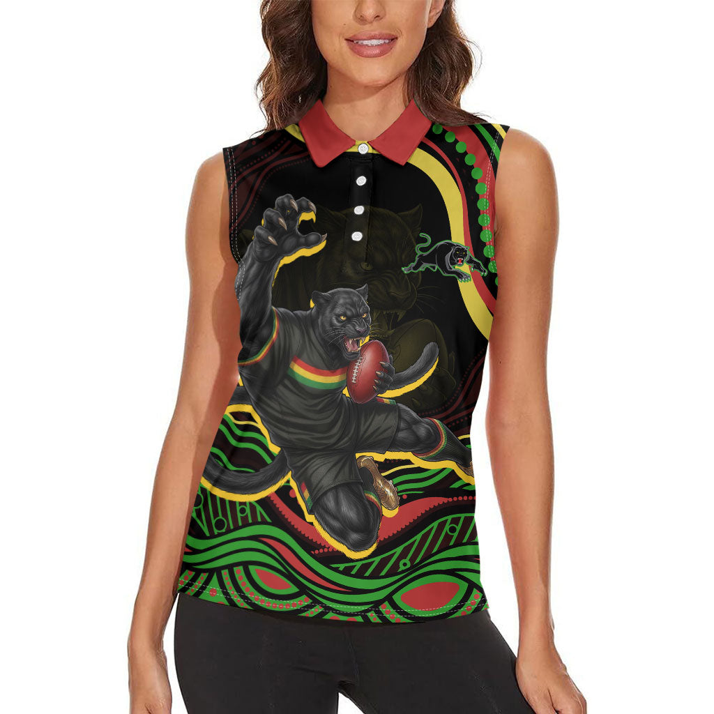 Personalized Penrith Panthers Rugby Mascot Women Sleeveless Polo Shirt Aboriginal Dot Art - Dreamtime Rugby Mascot