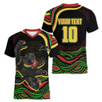 Personalized Penrith Panthers Rugby Mascot Women V-Neck T-Shirt Aboriginal Dot Art - Dreamtime Rugby Mascot