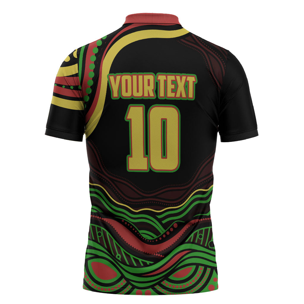Personalized Penrith Panthers Rugby Mascot Zipper Polo Shirt Aboriginal Dot Art - Dreamtime Rugby Mascot