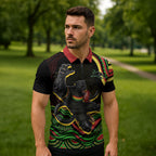 Personalized Penrith Panthers Rugby Mascot Zipper Polo Shirt Aboriginal Dot Art - Dreamtime Rugby Mascot