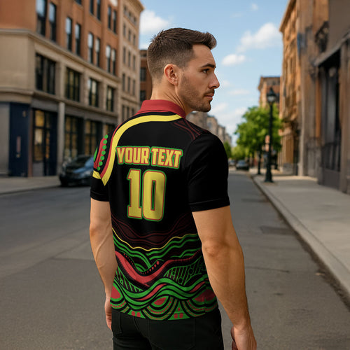 Personalized Penrith Panthers Rugby Mascot Zipper Polo Shirt Aboriginal Dot Art - Dreamtime Rugby Mascot