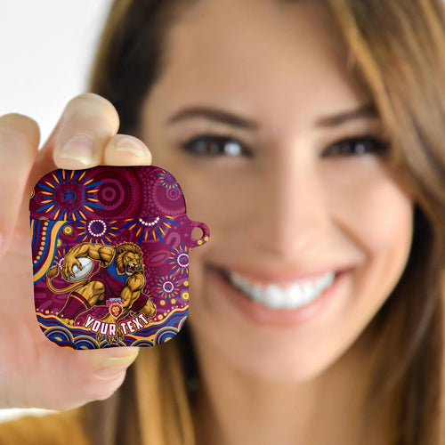 Personalized Brisbane Lions AFL Mascot AirPods Case Aboriginal Dot Art - Dreamtime Football Mascot