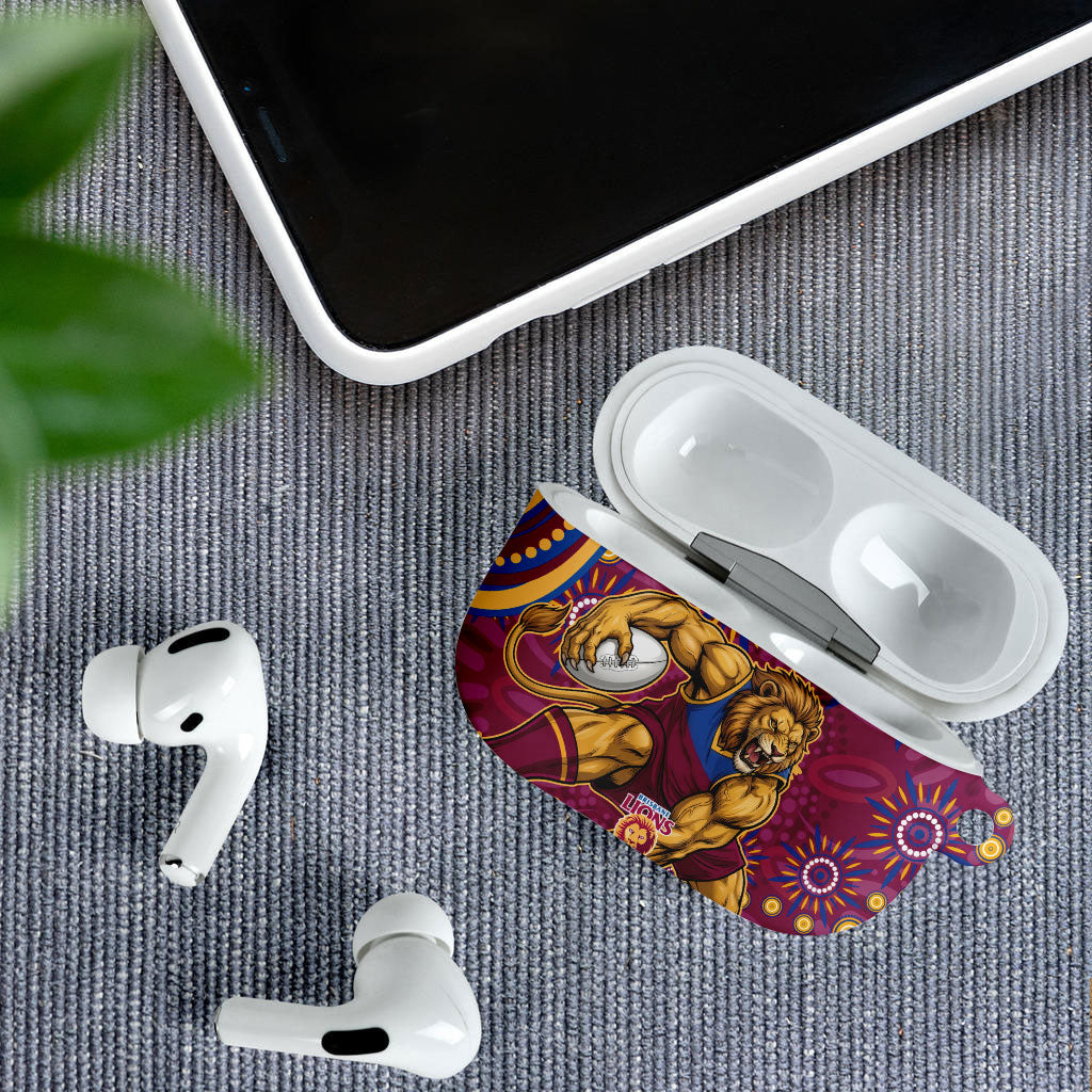 Personalized Brisbane Lions AFL Mascot AirPods Case Aboriginal Dot Art - Dreamtime Football Mascot