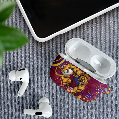 Personalized Brisbane Lions AFL Mascot AirPods Case Aboriginal Dot Art - Dreamtime Football Mascot