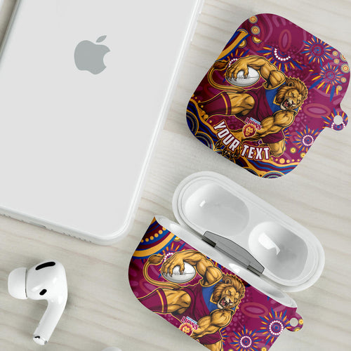 Personalized Brisbane Lions AFL Mascot AirPods Case Aboriginal Dot Art - Dreamtime Football Mascot