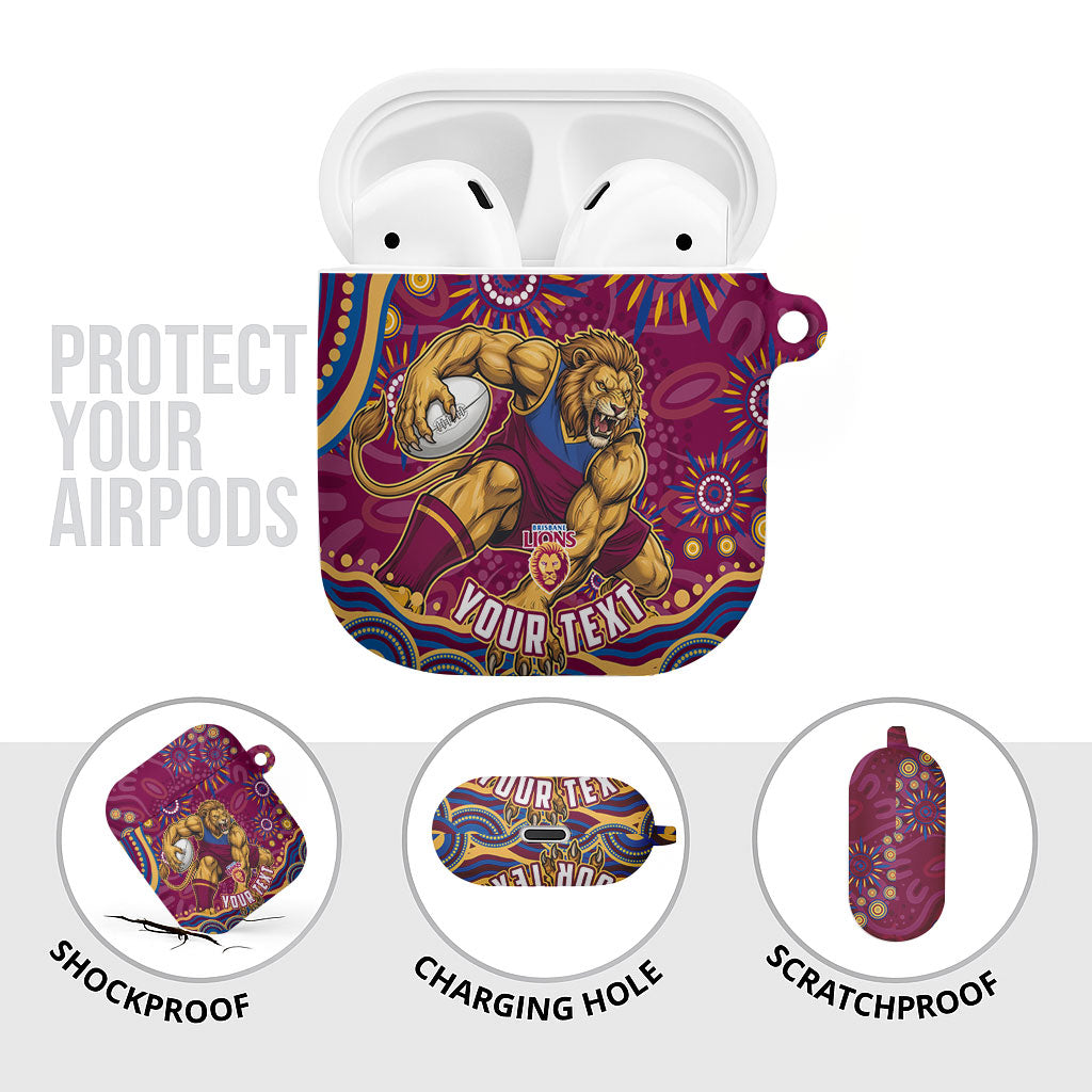 Personalized Brisbane Lions AFL Mascot AirPods Case Aboriginal Dot Art - Dreamtime Football Mascot