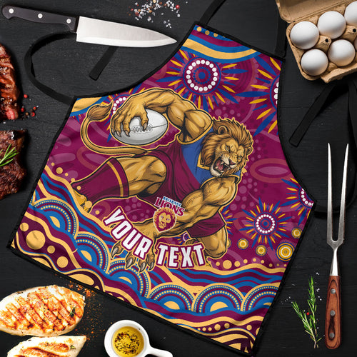 Personalized Brisbane Lions AFL Mascot Apron Aboriginal Dot Art - Dreamtime Football Mascot