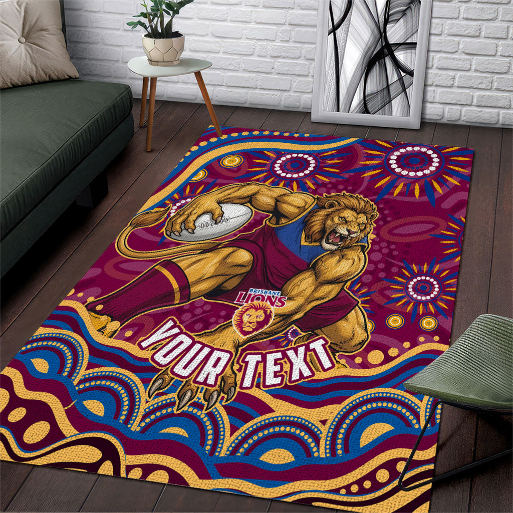 Personalized Brisbane Lions AFL Mascot Area Rug Aboriginal Dot Art - Dreamtime Football Mascot