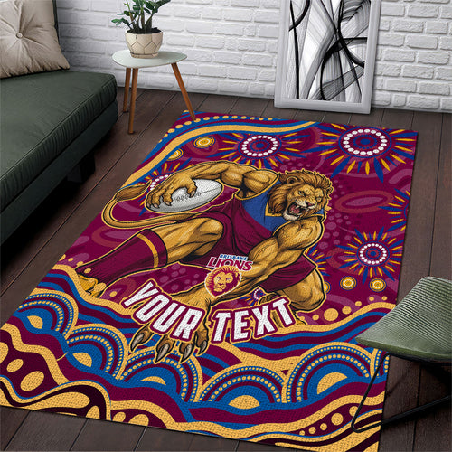 Personalized Brisbane Lions AFL Mascot Area Rug Aboriginal Dot Art - Dreamtime Football Mascot