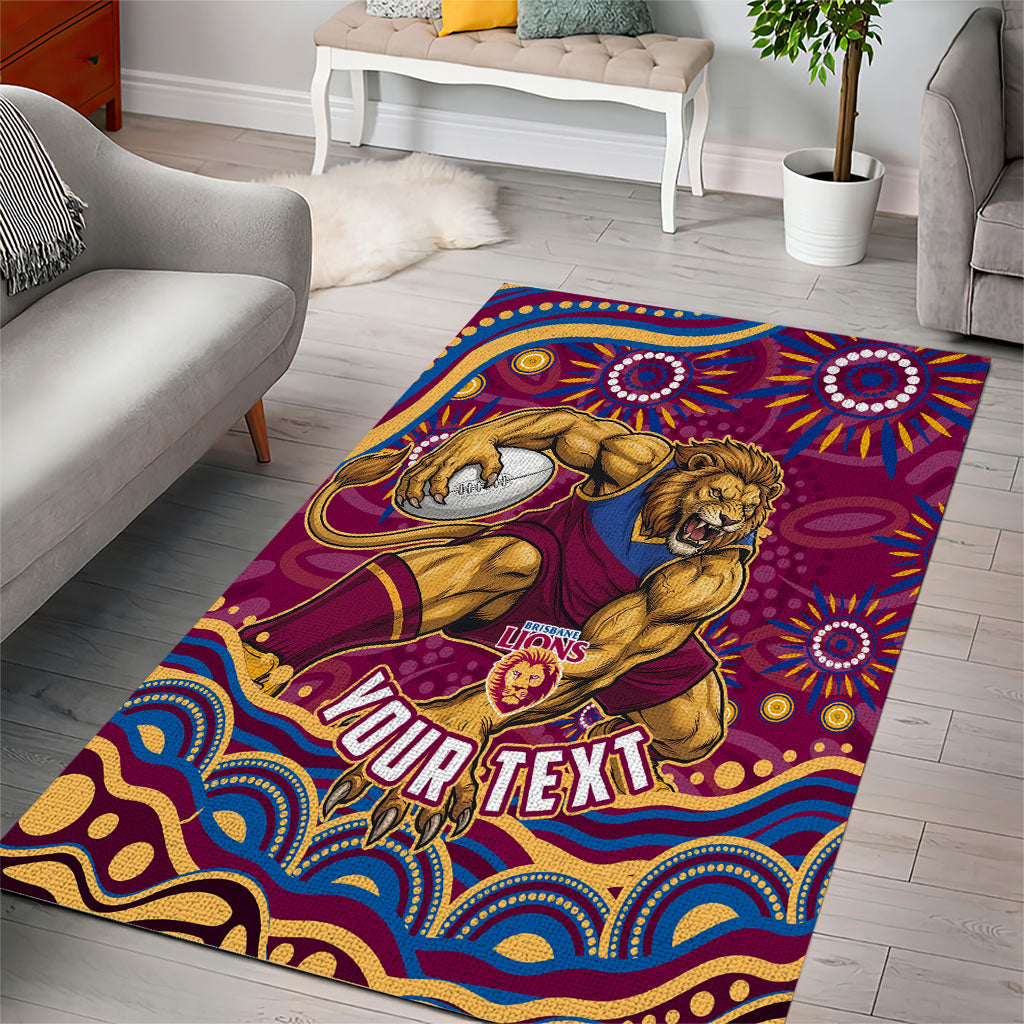 Personalized Brisbane Lions AFL Mascot Area Rug Aboriginal Dot Art - Dreamtime Football Mascot