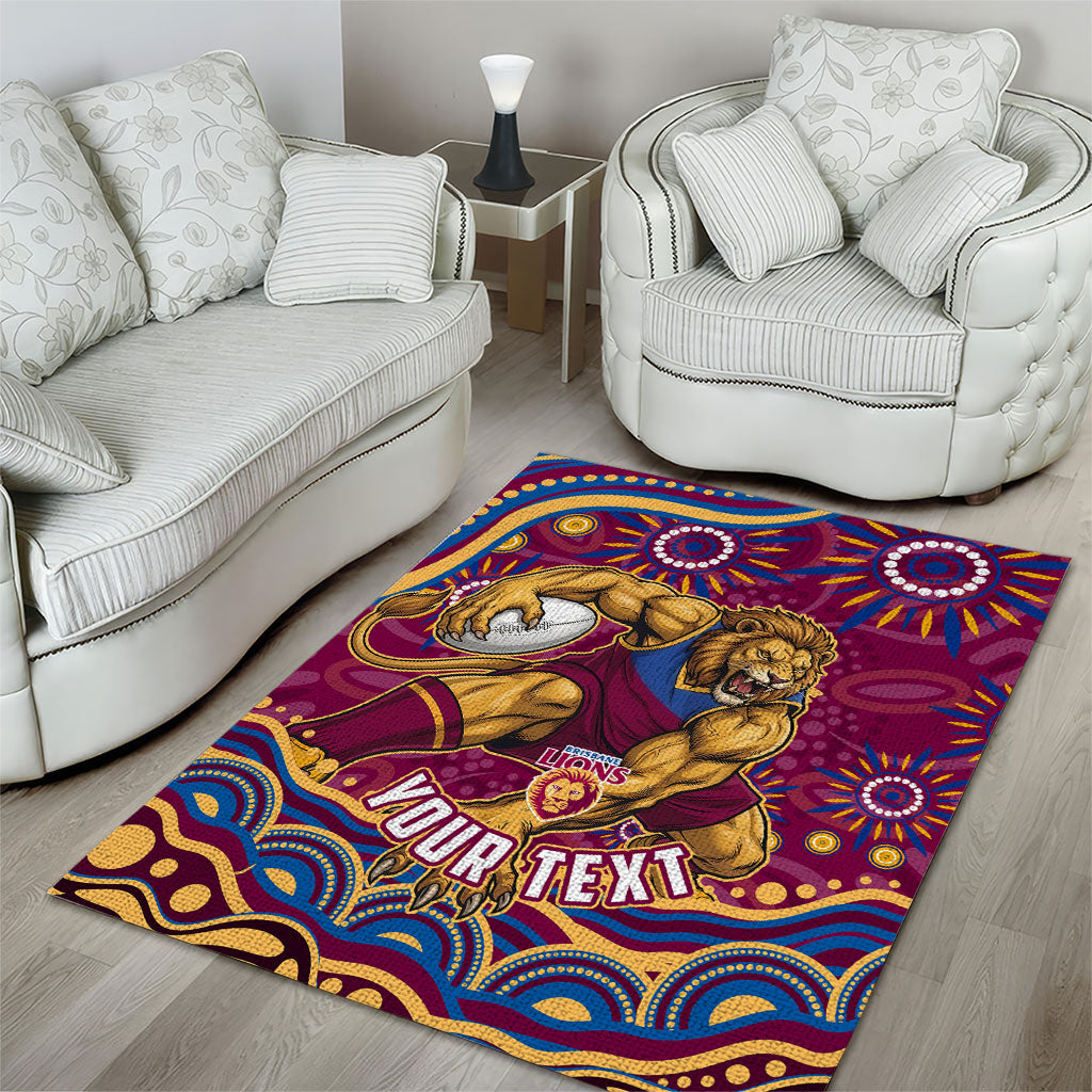 Personalized Brisbane Lions AFL Mascot Area Rug Aboriginal Dot Art - Dreamtime Football Mascot