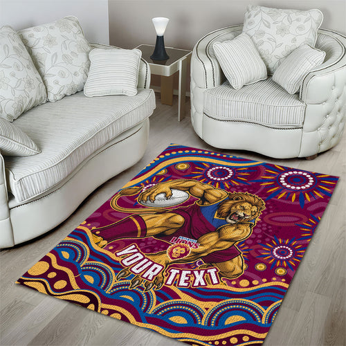 Personalized Brisbane Lions AFL Mascot Area Rug Aboriginal Dot Art - Dreamtime Football Mascot