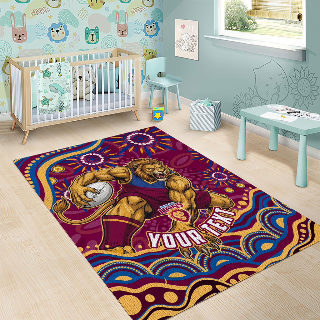 Personalized Brisbane Lions AFL Mascot Area Rug Aboriginal Dot Art - Dreamtime Football Mascot