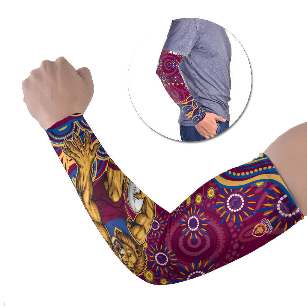 Personalized Brisbane Lions AFL Mascot Arm Sleeves Aboriginal Dot Art - Dreamtime Football Mascot