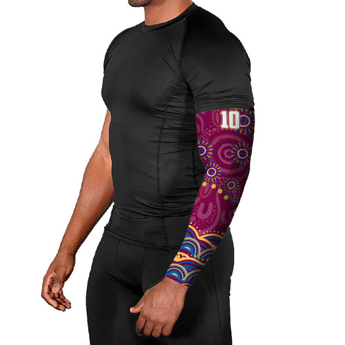 Personalized Brisbane Lions AFL Mascot Arm Sleeves Aboriginal Dot Art - Dreamtime Football Mascot