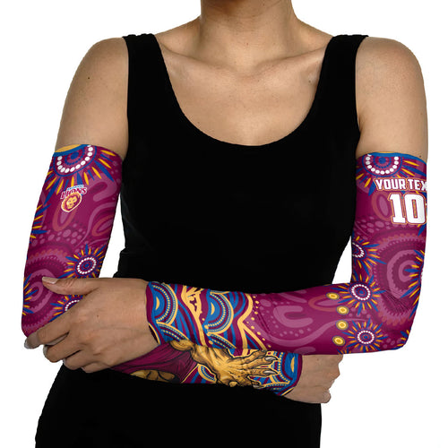Personalized Brisbane Lions AFL Mascot Arm Sleeves Aboriginal Dot Art - Dreamtime Football Mascot