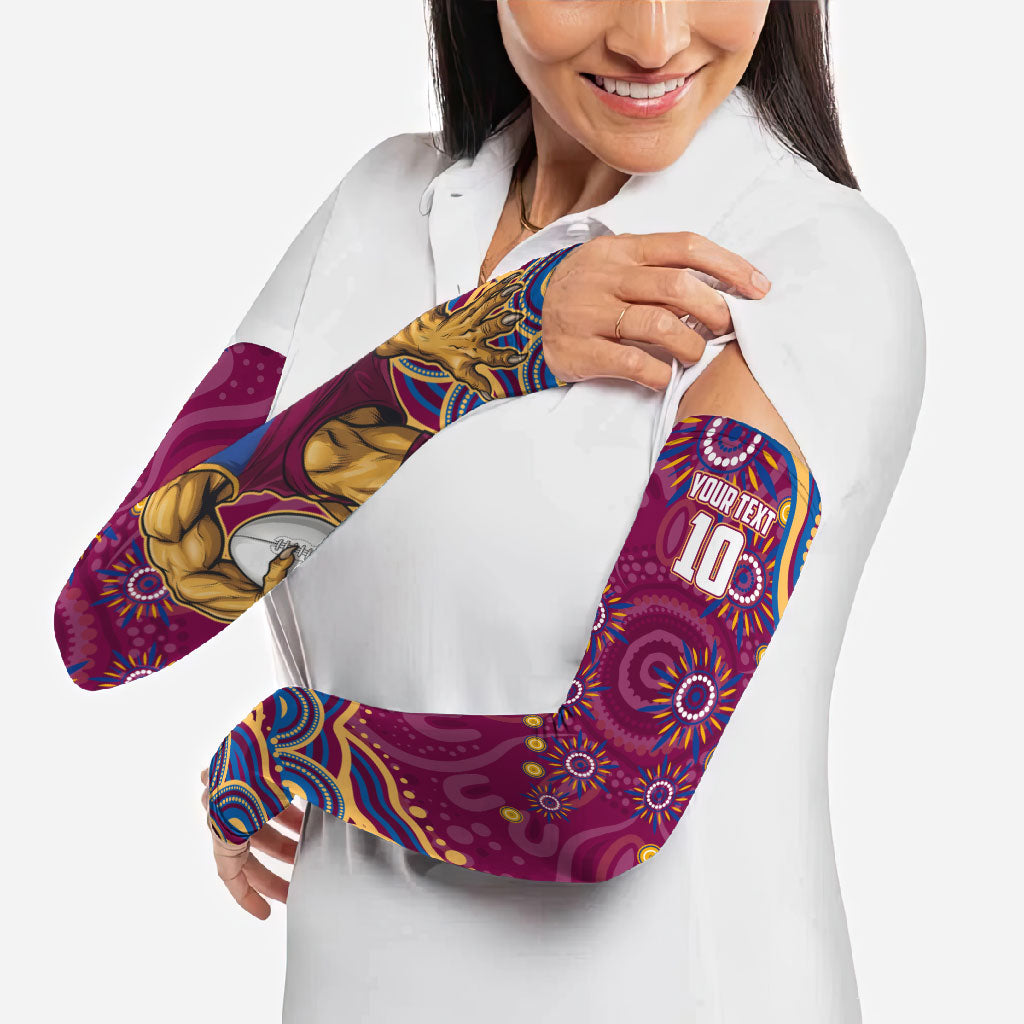 Personalized Brisbane Lions AFL Mascot Arm Sleeves Aboriginal Dot Art - Dreamtime Football Mascot